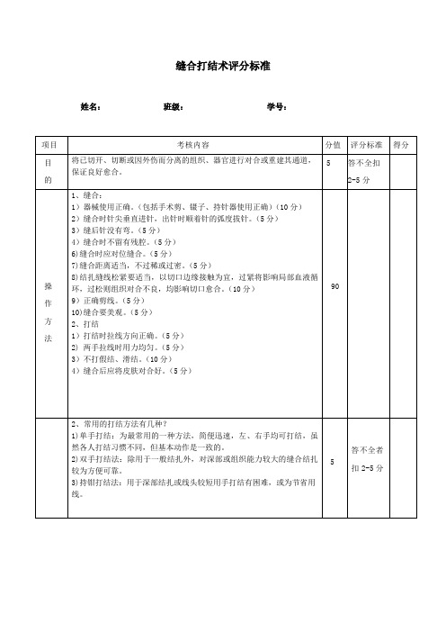 缝合打结术术评分标准