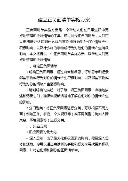 建立正负面清单实施方案