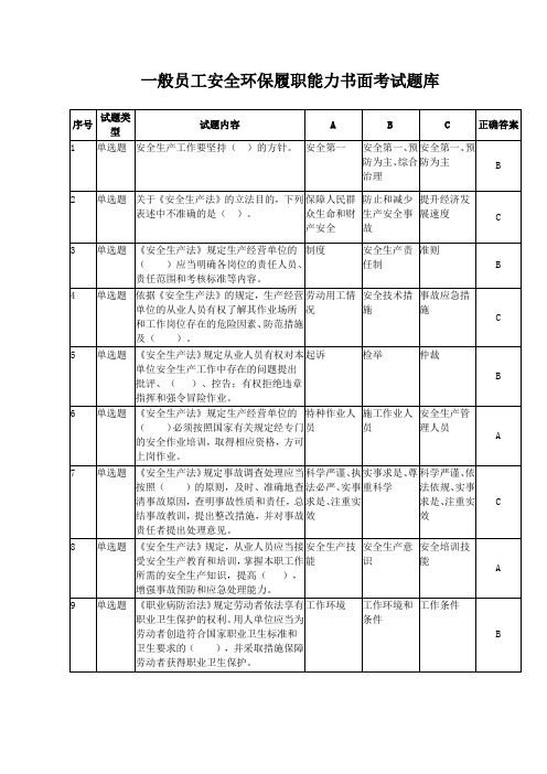 一般员工HSE履职能力试题库