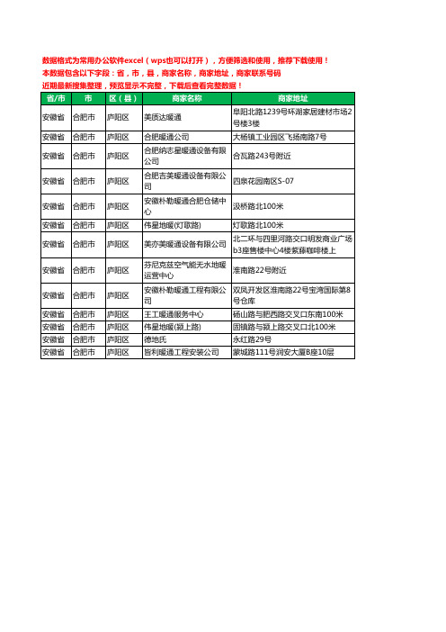 2020新版安徽省合肥市庐阳区暖通工商企业公司商家名录名单黄页联系电话号码地址大全13家