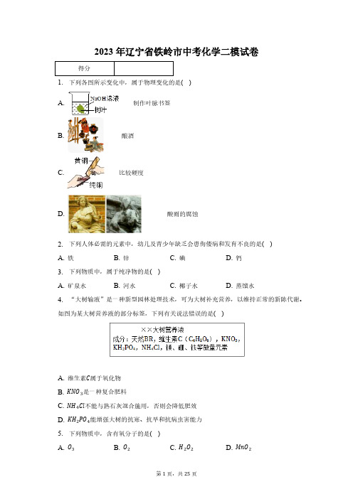 2023年辽宁省铁岭市中考化学二模试卷(含解析)