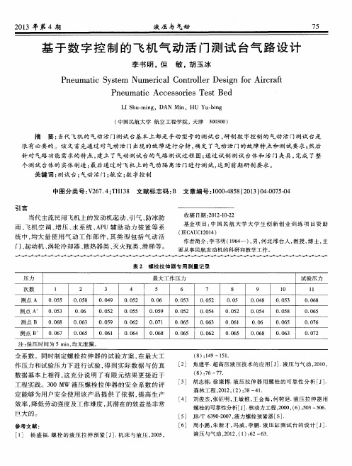 基于数字控制的飞机气动活门测试台气路设计