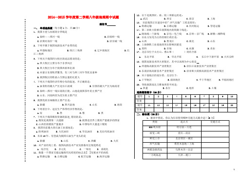 甘肃省白银市会宁枝阳中学学八年级地理下学期期中试题(无答案) 湘教版