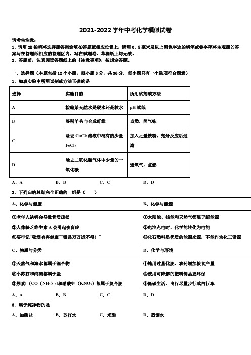 2022年山东省临沂市12中学毕业升学考试模拟卷化学卷含解析