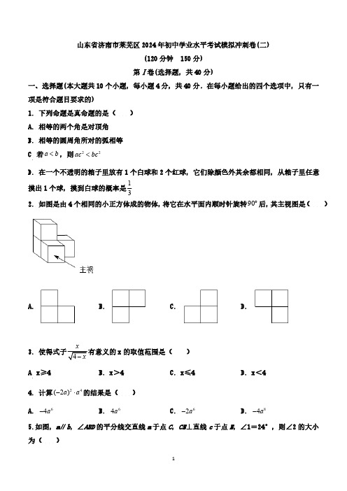 山东省济南市莱芜区2024年初中学业水平考试模拟冲刺卷(二)九年级数学(无答案)