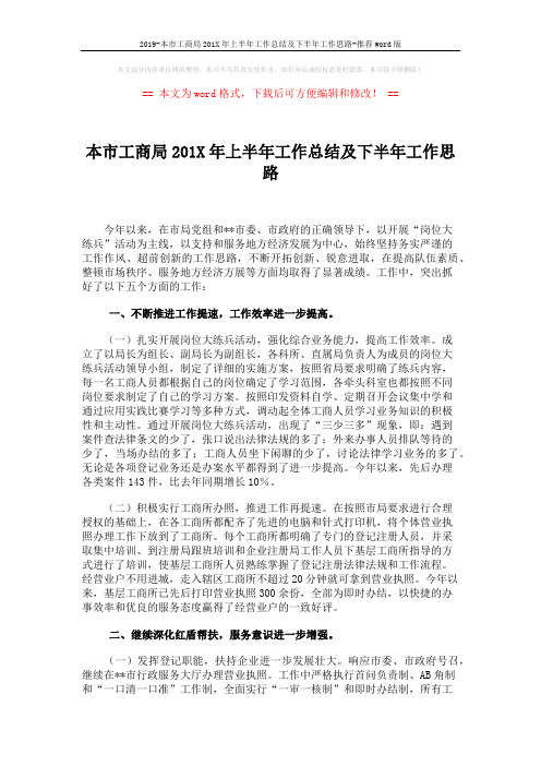 2019-本市工商局201X年上半年工作总结及下半年工作思路-推荐word版 (6页)