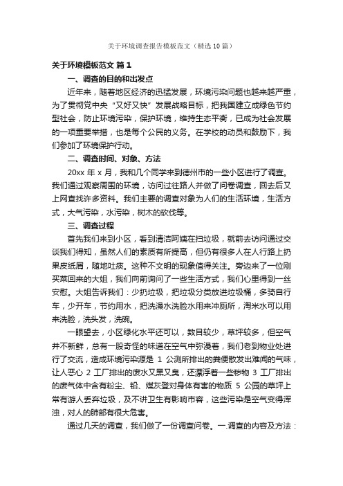 关于环境调查报告模板范文（精选10篇）