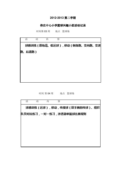 2012-2013第二学期侍庄中心小学篮球兴趣小组活动记录