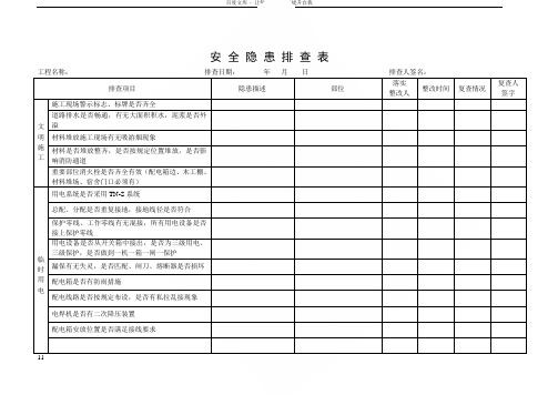 公路工程施工现场安全隐患排查表