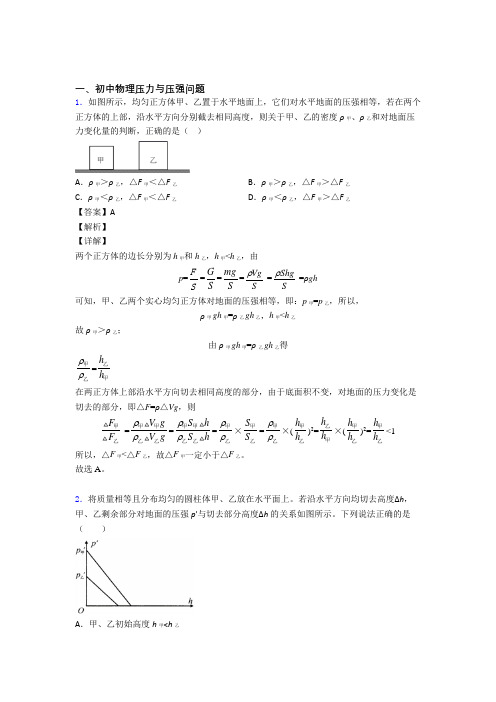 2020-2021精选中考物理易错题专题复习压力与压强问题附答案解析