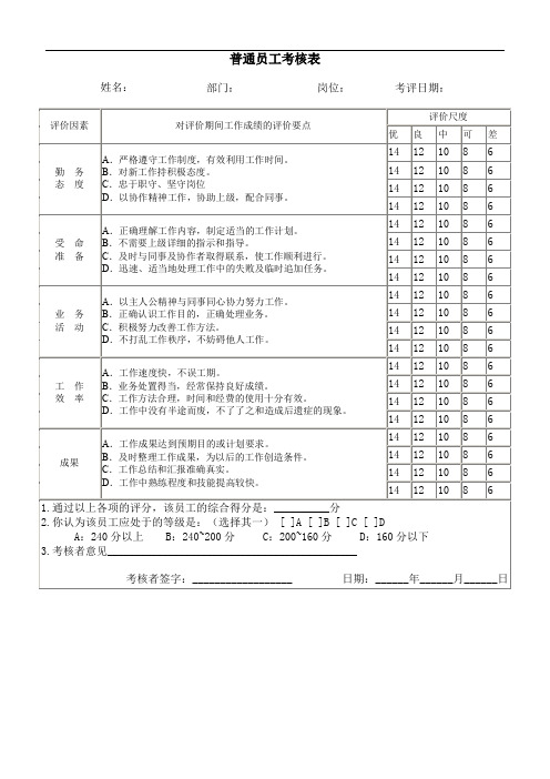 华为人力资源资料_普通员工考核表