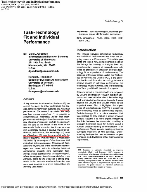 task-technology fit andindividual performanceMISQ