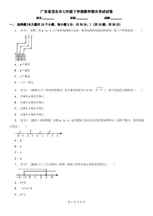 广东省茂名市七年级下学期数学期末考试试卷