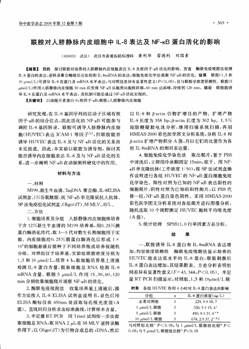 联胺对人脐静脉内皮细胞中IL-8表达及NF-κB蛋白活化的影响