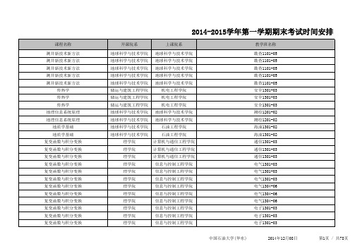 2014-2015-1 学期期末考试时间安排 中国石油大学 华东