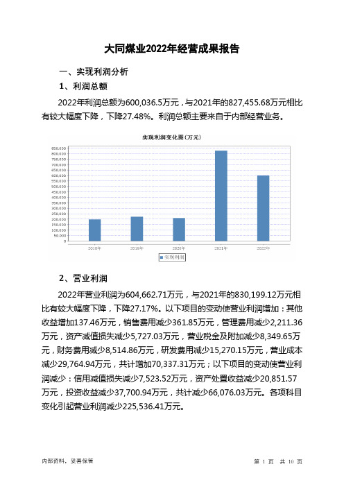 601001大同煤业2022年经营成果报告