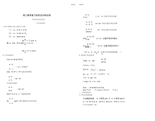 高二数学上册各章节知识点总结(大纲版)