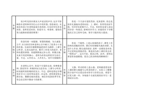 五年级学生评语表格式