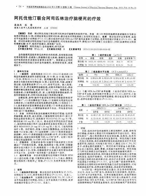 阿托伐他汀联合阿司匹林治疗脑梗死的疗效