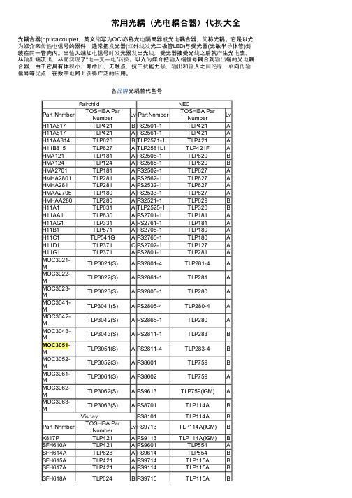 常用光耦（光电耦合器）代换大全