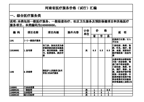 河南医疗服务价格表