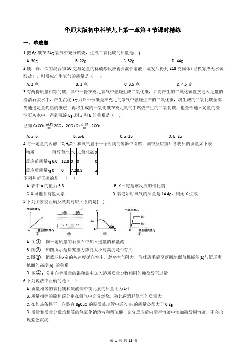 华师大版初中科学九上第一章第4节课时精练