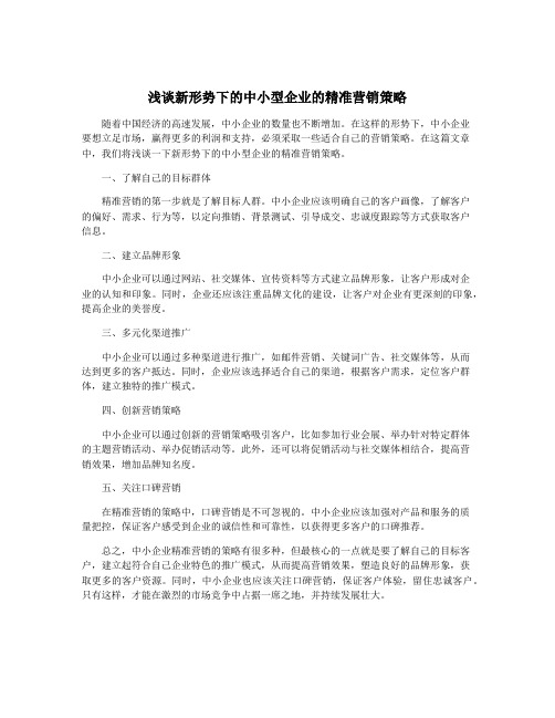 浅谈新形势下的中小型企业的精准营销策略