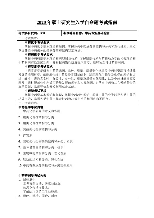 哈尔滨商业大学2020年350中药专业基础综合