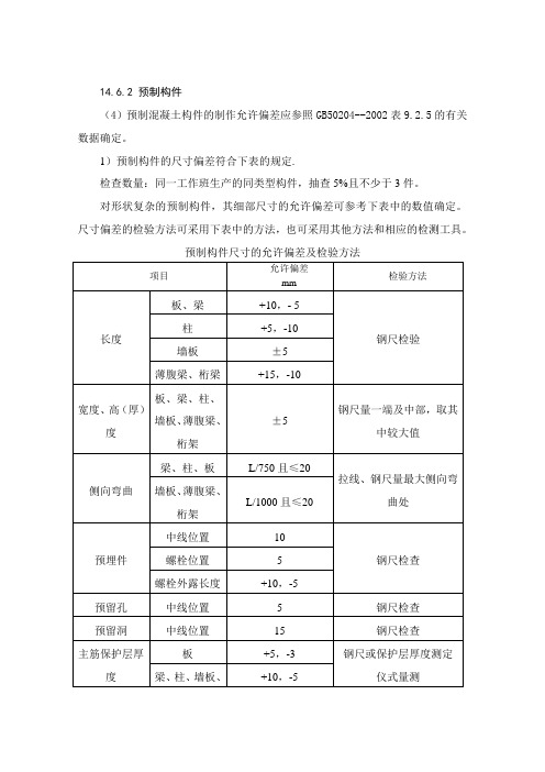 预制砼允许偏差规范要求