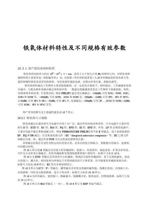 铁氧体材料特性及不同规格有效参数