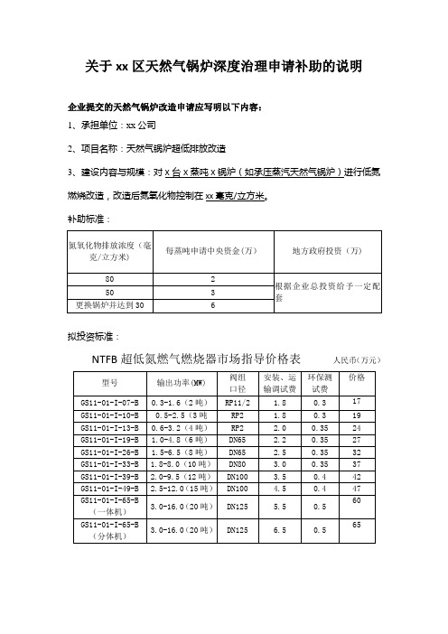 天然气锅炉深度治理申请补助的说明