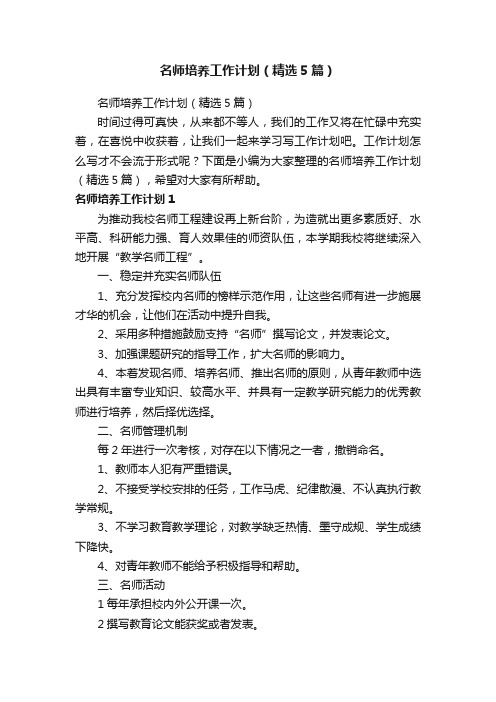 名师培养工作计划（精选5篇）