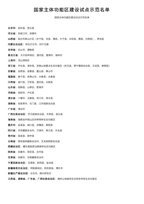 国家主体功能区建设试点示范名单