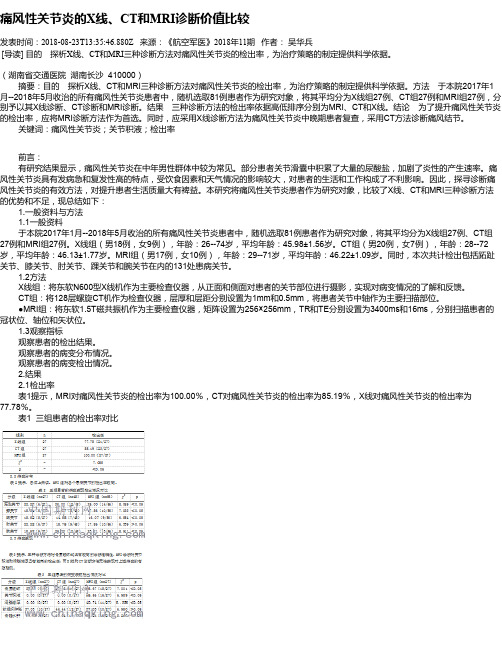 痛风性关节炎的X线、CT和MRI诊断价值比较