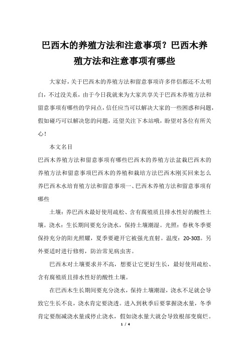 巴西木的养殖方法和注意事项？巴西木养殖方法和注意事项有哪些