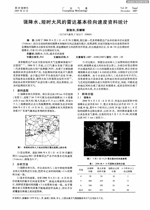 强降水、短时大风的雷达基本径向速度资料统计