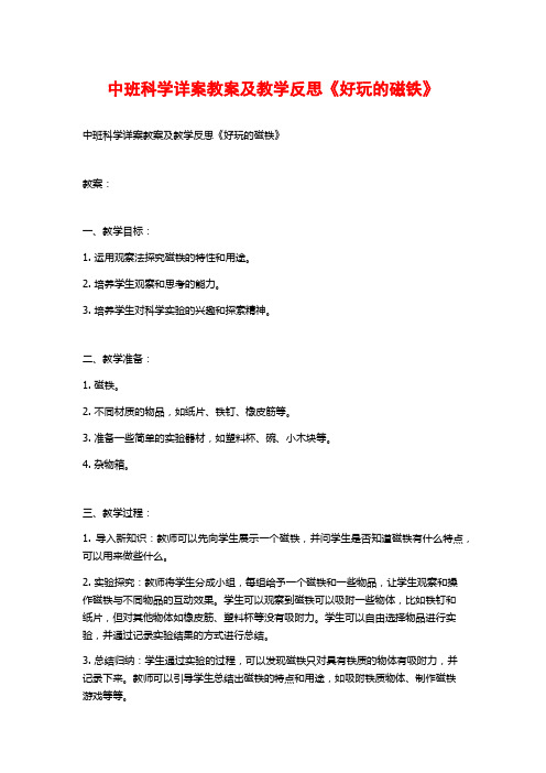 中班科学详案教案及教学反思《好玩的磁铁》