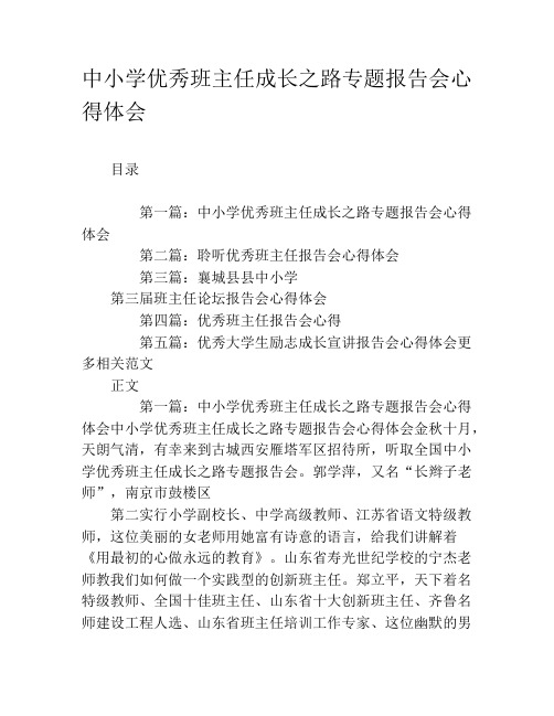 中小学优秀班主任成长之路专题报告会心得体会