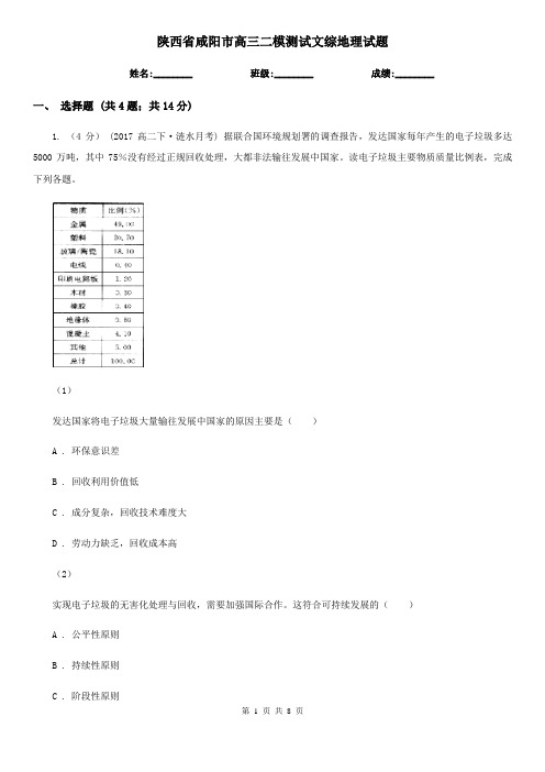 陕西省咸阳市高三二模测试文综地理试题