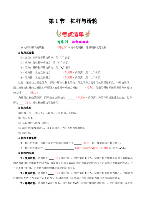 专题01 杠杆与滑轮【考点清单】(解析版)-九年级物理上学期(苏科版)