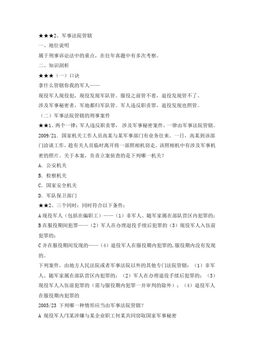 2010万国入门启航班基础考点-军事法院管辖提纲