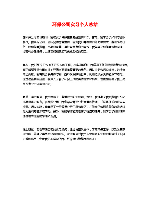 环保公司实习个人总结