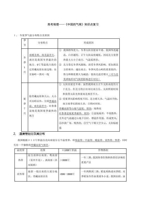 高考地理《中国的气候》知识点复习