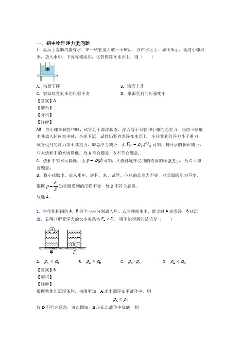 培优 易错 难题浮力类问题辅导专题训练含详细答案