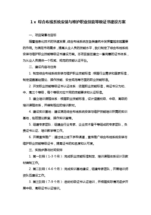 1+x 综合布线系统安装与维护职业技能等级证书建设方案