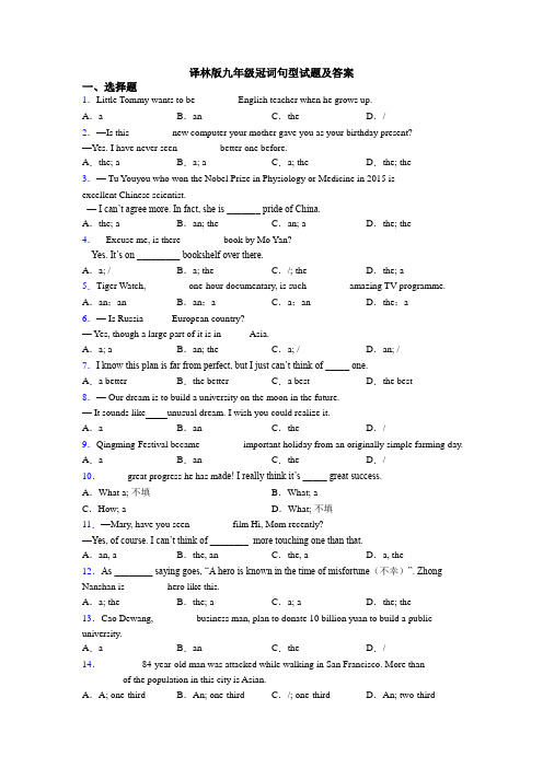 译林版九年级冠词句型试题及答案