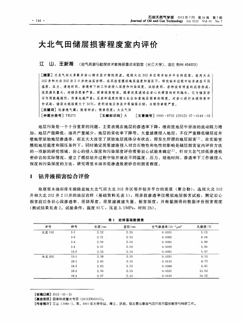 大北气田储层损害程度室内评价