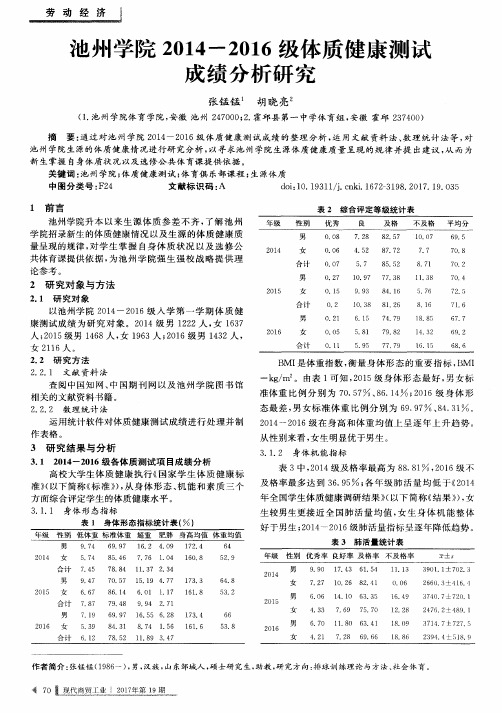 池州学院2014—2016级体质健康测试成绩分析研究