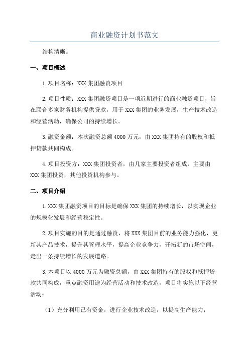 商业融资计划书范文