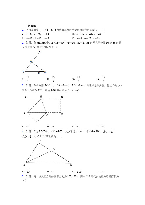 苏州振华中学八年级数学下册第二单元《勾股定理》测试卷(有答案解析)